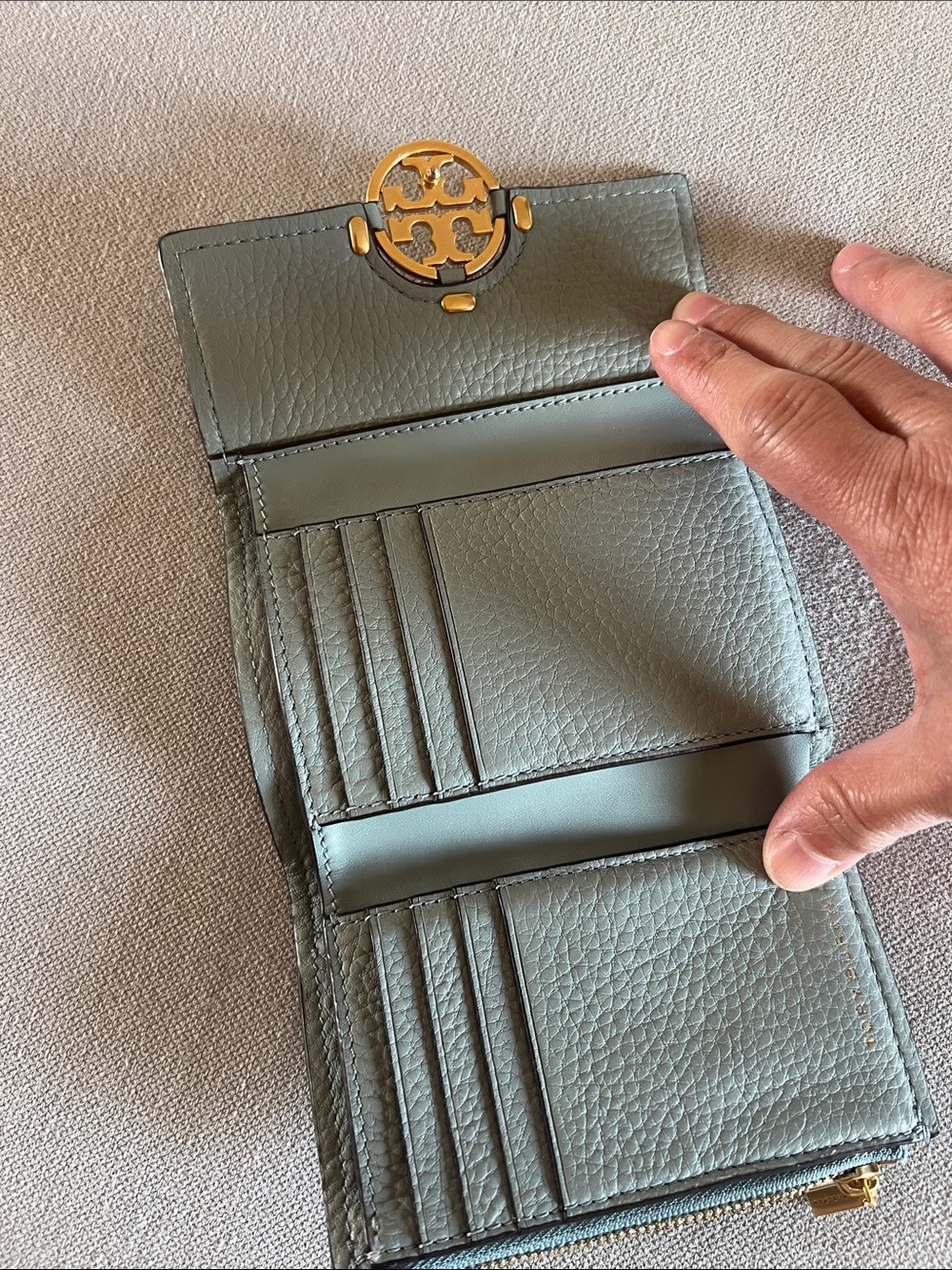 Tory Burch Pebbled Leather Miller Medium Flap Wallet in Blue Celadon - Picture 7 of 11